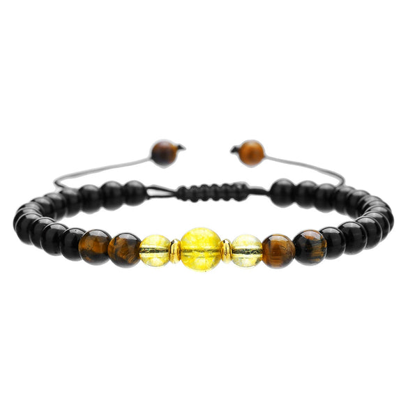 Bracelet Stone Geometric Handmade Retro Black Onyx Citrine Yellow Tiger Eye Unisex