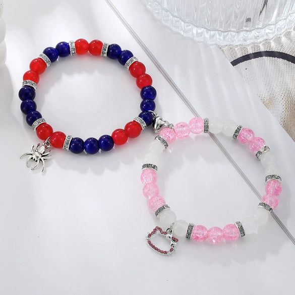 Bracelet Stone Magnet Buckle Geometric Handmade Love Magnetic Pink White Beaded Unisex