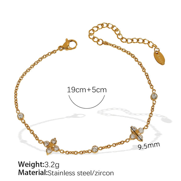 Bracelet 316L Stainless Steel Fourleaf Clover Electroplating Light Luxury Style Zircon