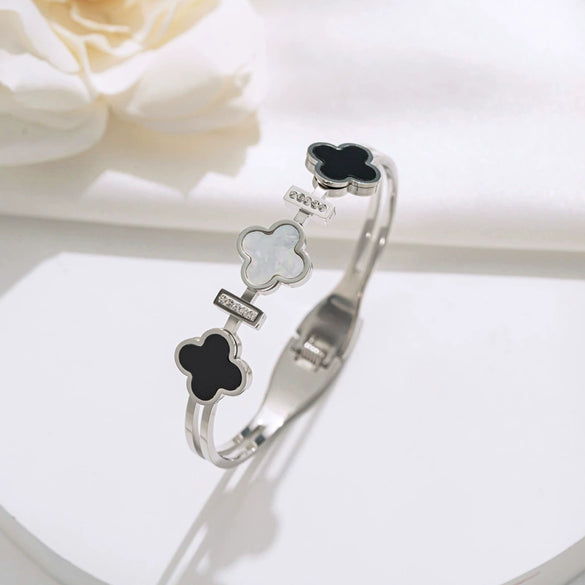 Bracelet Titanium Steel Fourleaf Clover Plants And Flowers Electroplating