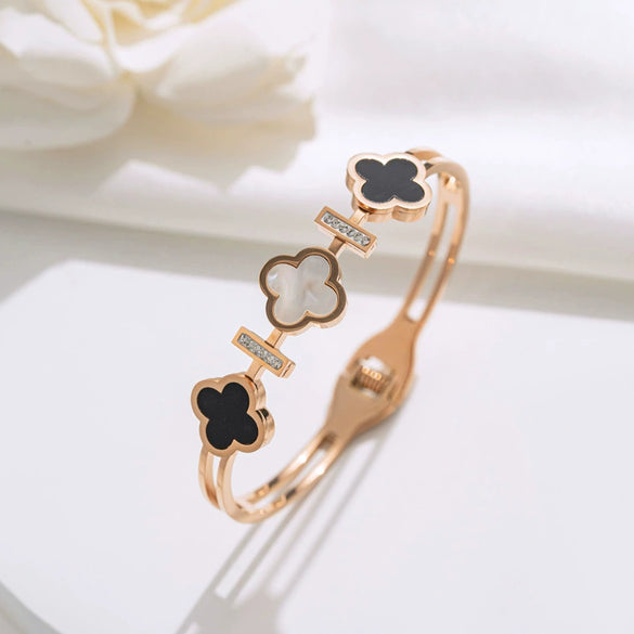 Bracelet Titanium Steel Fourleaf Clover Plants And Flowers Electroplating
