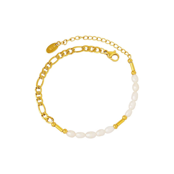 Bracelet 316L Stainless Steel Geometric Beaded Chain Electroplating Freshwater Pearl Women's