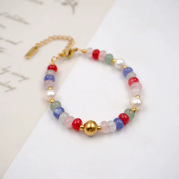 Bracelet Titanium Steel Geometric Beaded Handmade Retro Freshwater Pearl Design