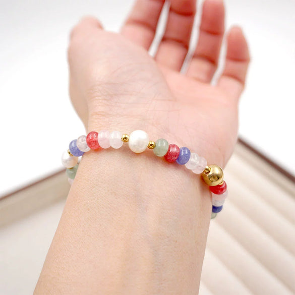 Bracelet Titanium Steel Geometric Beaded Handmade Retro Freshwater Pearl Design