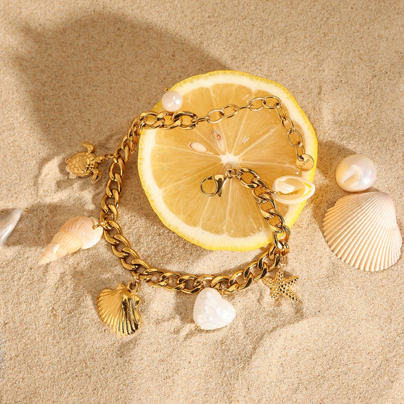 Bracelet Titanium Steel Geometric Electroplated Bikini Pendant Shell Conch Sea Star Design