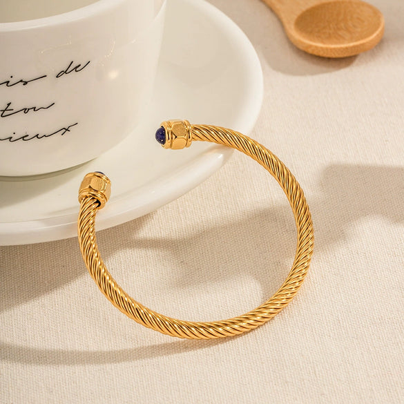 Bracelet Titanium Steel Geometric Electroplating Lapis Lazuli