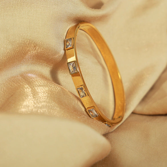 Bracelet 316L Stainless Steel Geometric Inlaid Zircon Retro Design