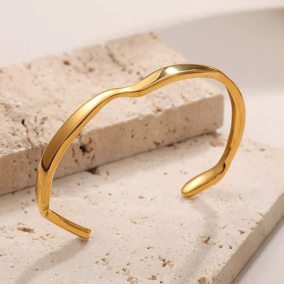 Bracelet 316L Stainless Steel Geometric Pattern Electroplated Natural Curve Lines Irregular Wave Style