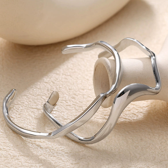 Bracelet 316L Stainless Steel Geometric Pattern Electroplated Natural Curve Lines Irregular Wave Style