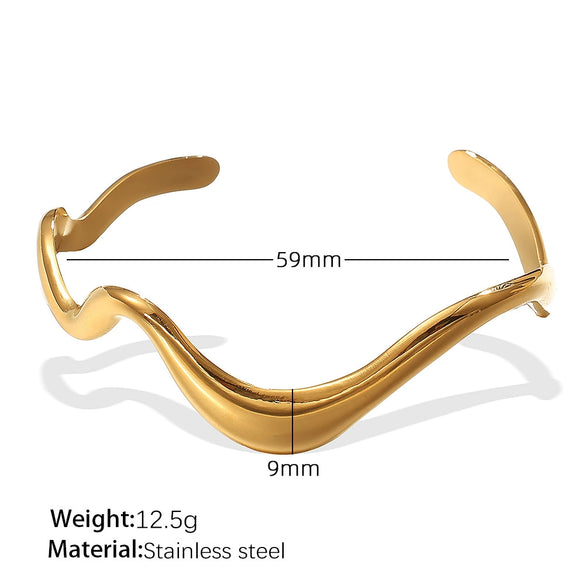 Bracelet 316L Stainless Steel Geometric Pattern Electroplated Natural Curve Lines Irregular Wave Style