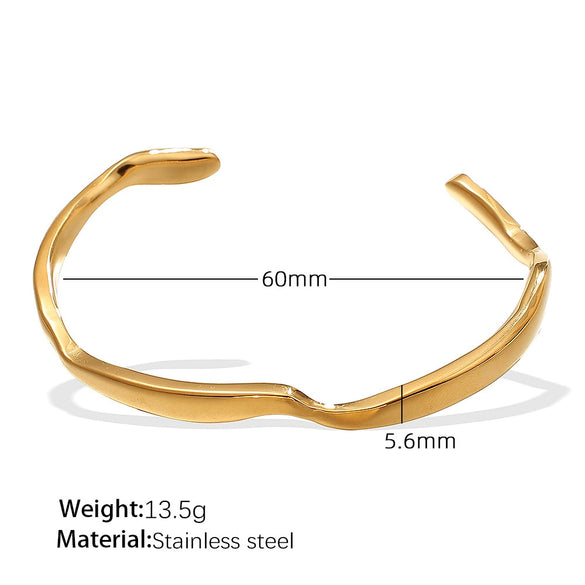 Bracelet 316L Stainless Steel Geometric Pattern Electroplated Natural Curve Lines Irregular Wave Style