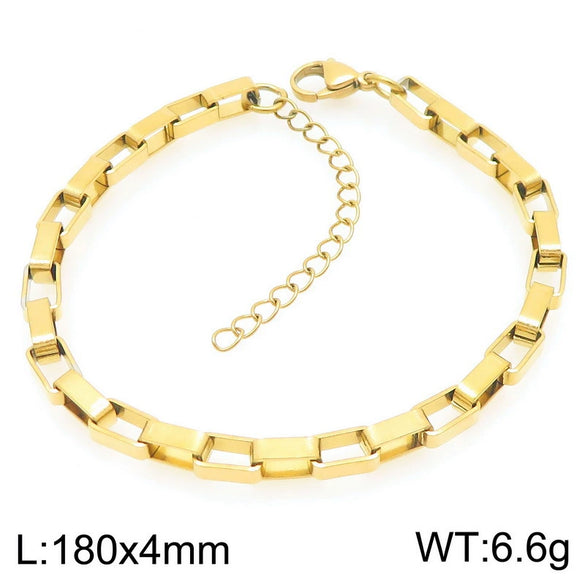 Bracelet Titanium Steel Geometric Pattern Handmade Round Bead Blade Chain Cuban Chain Style