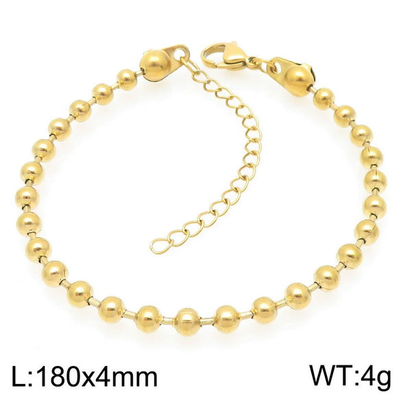 Bracelet Titanium Steel Geometric Pattern Handmade Round Bead Blade Chain Cuban Chain Style