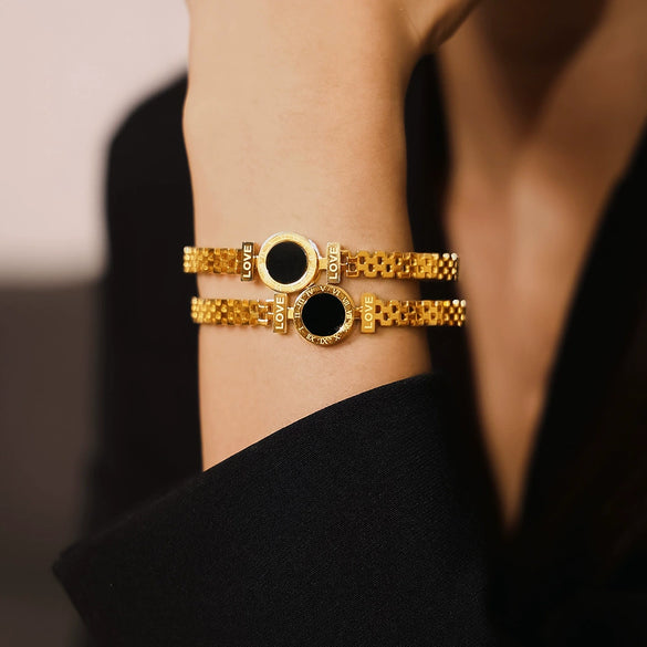 Bracelet 316L Stainless Steel Geometric Simple Style Electroplated Roman Numeral Love Hollow Imitation Strap Design Women's