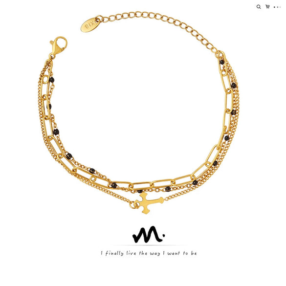 Bracelet 316L Stainless Steel Geometric Threelayer Stacked Cross Electroplating Jewelry For Women