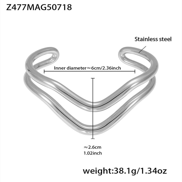 Bracelet Titanium Steel Geometric Wavy Line Open Electroplated