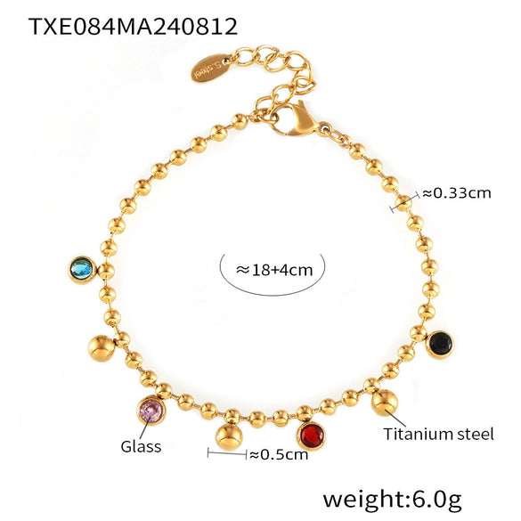 Bracelet 316L Stainless Steel Glass Round Bead Electroplated