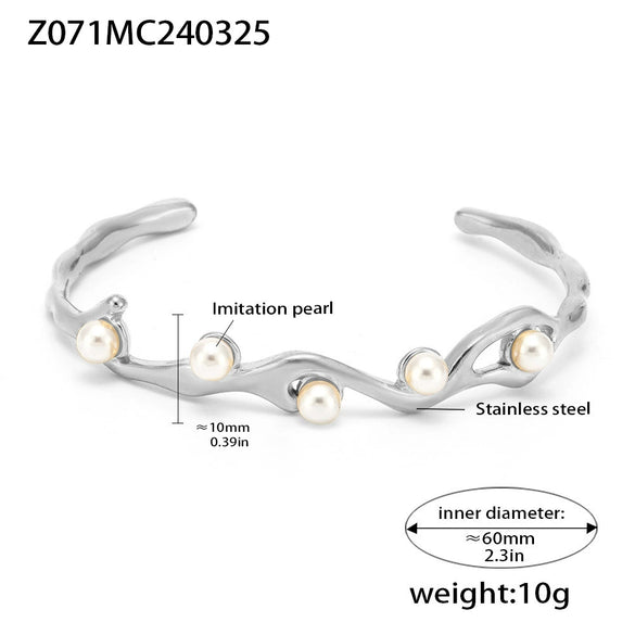 Bracelet 316L Stainless Steel Imitation Pearl Cshaped Electroplating Simple Geometric Style