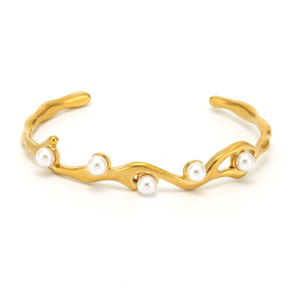 Bracelet 316L Stainless Steel Imitation Pearl Cshaped Electroplating Simple Geometric Style