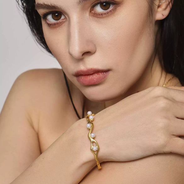 Bracelet 316L Stainless Steel Imitation Pearl Cshaped Electroplating Simple Geometric Style