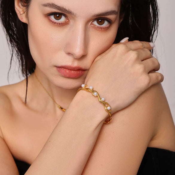 Bracelet 316L Stainless Steel Imitation Pearl Cshaped Electroplating Simple Geometric Style