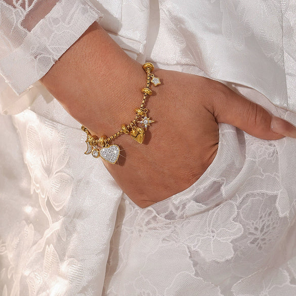 Bracelet 316L Stainless Steel 18K Gold Plated Love Heart Geometric Design Unisex