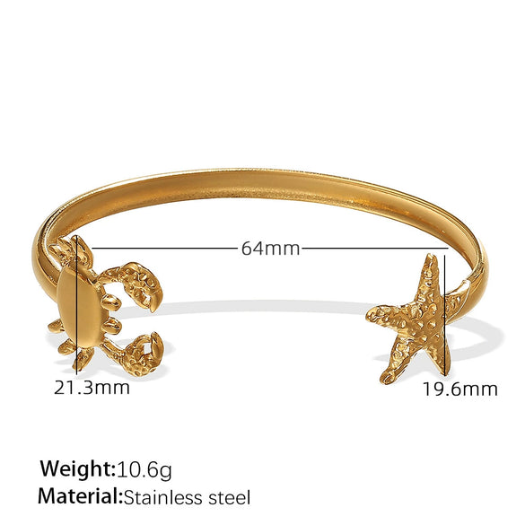 Bracelet 316L Stainless Steel Ocean Series Starfish Leaf Open Electroplated