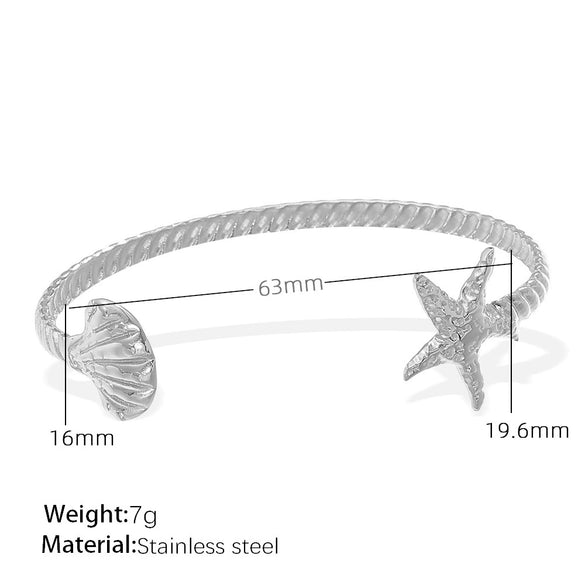 Bracelet 316L Stainless Steel Ocean Series Starfish Leaf Open Electroplated