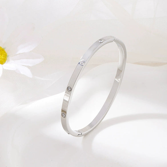 Bracelet Titanium Steel Stainless Steel Geometric Electroplating Inlaid Zircon Colorfast Antiallergy Girlfriends Niche Design