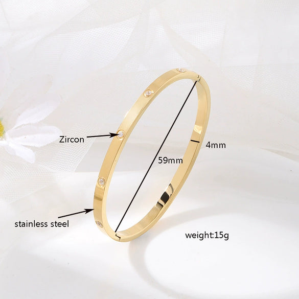 Bracelet Titanium Steel Stainless Steel Geometric Electroplating Inlaid Zircon Colorfast Antiallergy Girlfriends Niche Design