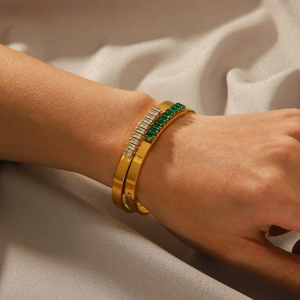 Bracelet Titanium Steel Zircon Inlaid Geometric Retro 18K Gold Plated