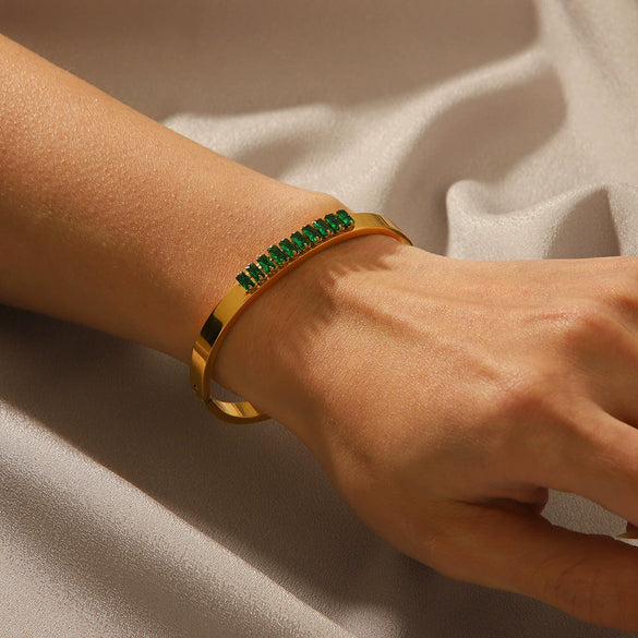 Bracelet Titanium Steel Zircon Inlaid Geometric Retro 18K Gold Plated
