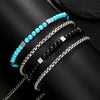 Bracelet Turquoise Black Gallstone Chain Round Handmade Fashion Bohemian Style Unisex
