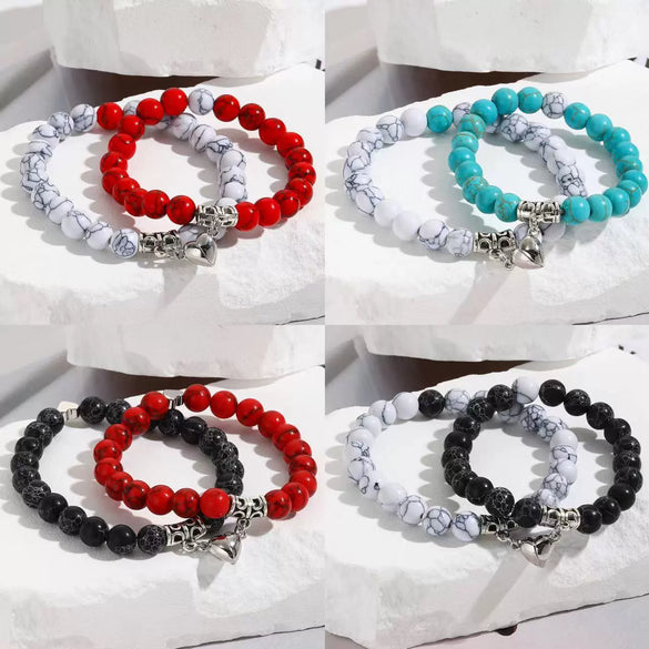 Bracelet Turquoise Heartshaped Geometric Magnetic Beaded Electroplating Couple Style Unisex