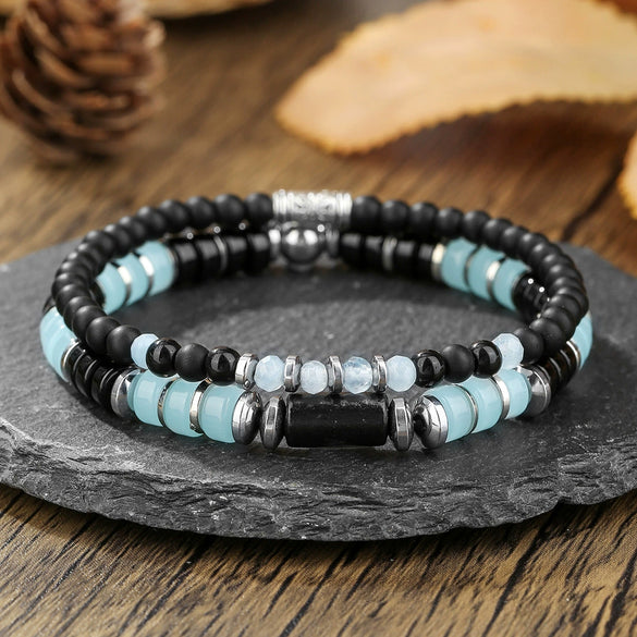 Bracelet Wooden Bead Turquoise Black Magic Sand Geometric Handmade Trendy Hiphop Highend Unisex