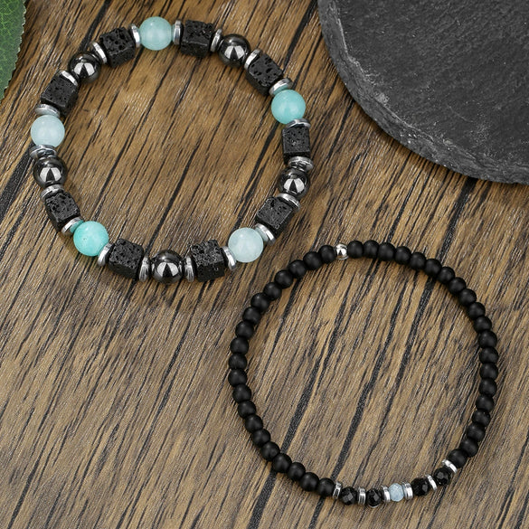 Bracelet Wooden Bead Turquoise Black Magic Sand Geometric Handmade Trendy Hiphop Highend Unisex