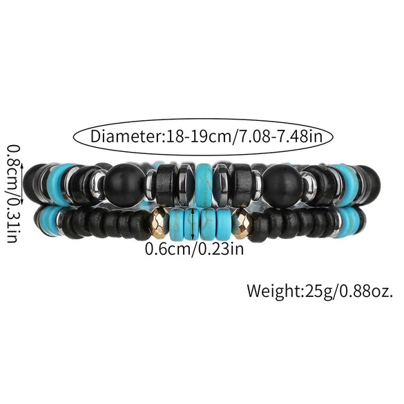 Bracelet Wooden Bead Turquoise Black Magic Sand Geometric Handmade Trendy Hiphop Highend Unisex