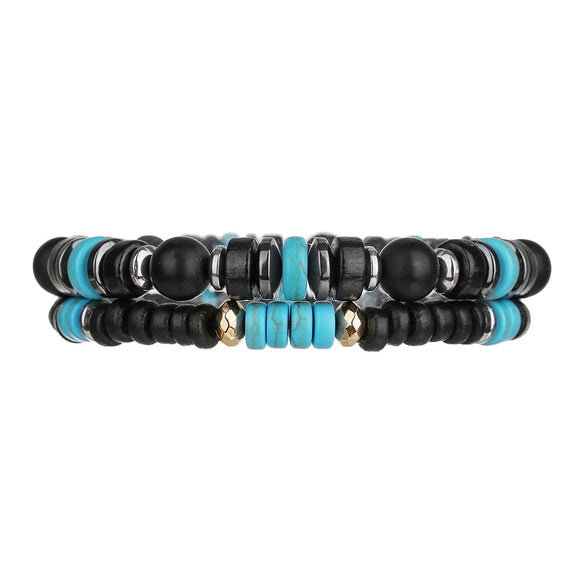Bracelet Wooden Bead Turquoise Black Magic Sand Geometric Handmade Trendy Hiphop Highend Unisex