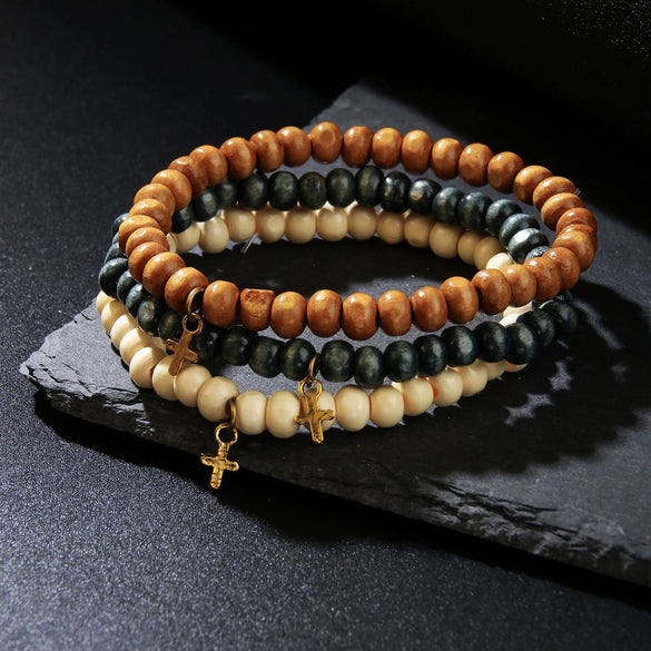 Bracelet Wooden Beads Geometric Handmade