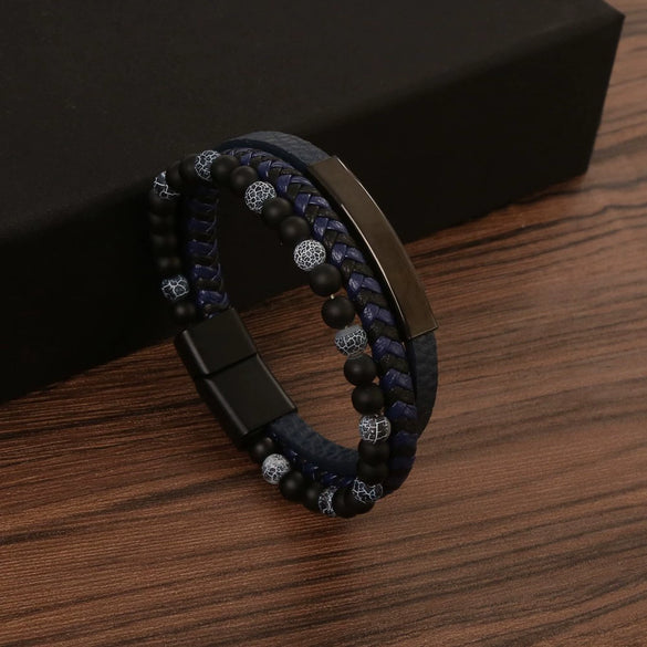 Bracelets Alloy Natural Stone Leather Handwoven Geometric Stainless Steel Magnet Buckle Electroplating Jewelry For Men And Women