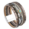 Bracelets Leather Crystal Feather Braided Geometric Electroplated For Women And Men