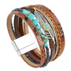 Bracelets Leather Crystal Feather Braided Geometric Electroplated For Women And Men