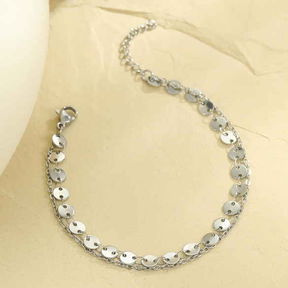 Bracelets Stainless Steel Geometric Retro Doublelayer Disc Fashion Light Luxury Niche Design Electroplating For Women