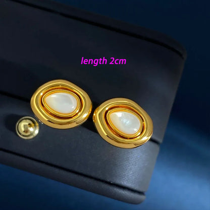 Brass 18K Gold Plated Commute Inlay Oval Rhinestones Ear Studs