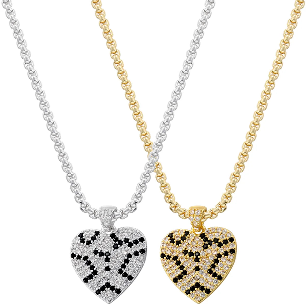 Brass 18K Gold Plated Elegant Hip-Hop Luxurious Heart Shape Leopard Inlay Zircon Pendant Necklace