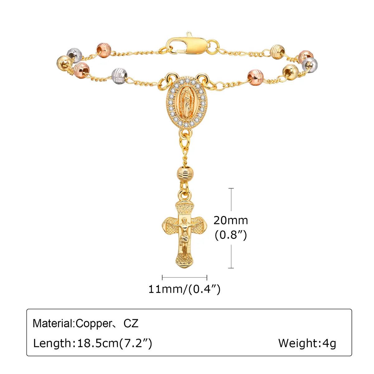 Brass 18K Gold Plated Elegant Lady Sweet Inlay Portrait Cross Zircon Bracelets