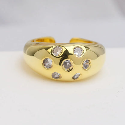 Brass 18K Gold Plated IG Style French Style Irregular Plating Inlay Geometric Zircon Open Rings