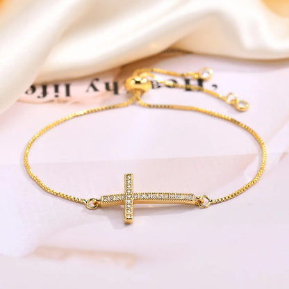 Copper IG Style Simple Style Inlay Cross Zircon Bracelets