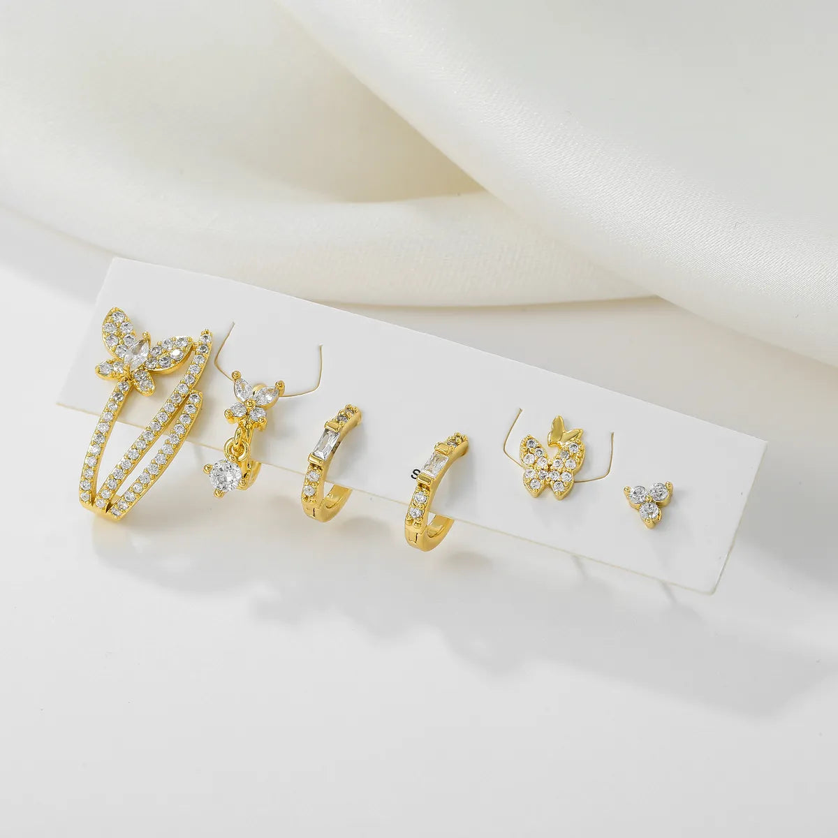 Brass 18K Gold Plated Inlay Geometric Butterfly Zircon Earrings Ear Studs