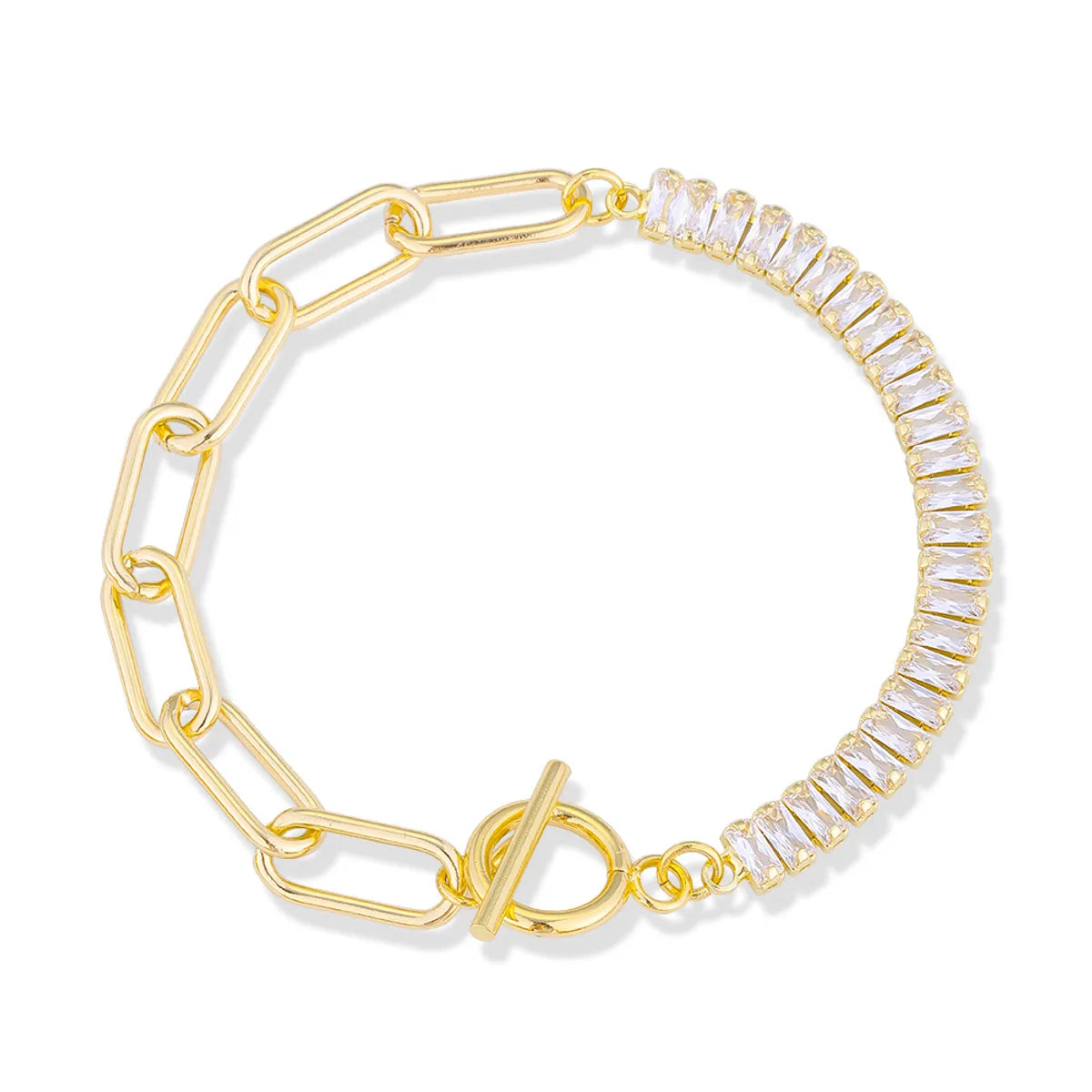 Brass 18K Gold Plated Simple Style Inlay Printing Zircon Bracelets